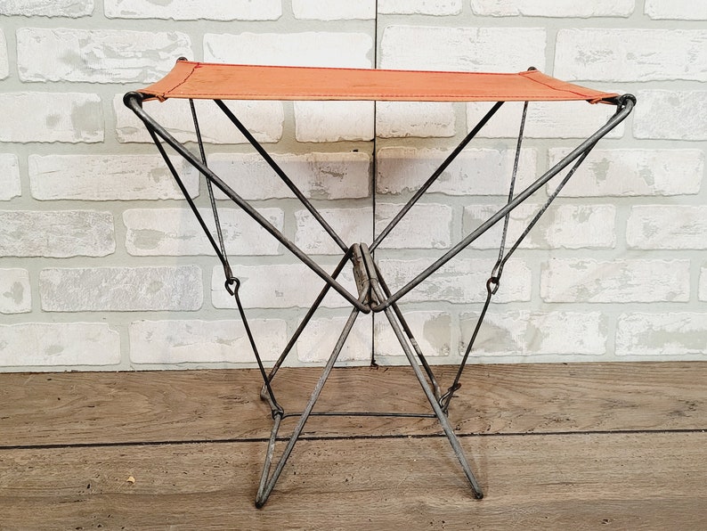 Vintage Orange Folding Camping Stool Chair Seat image 4