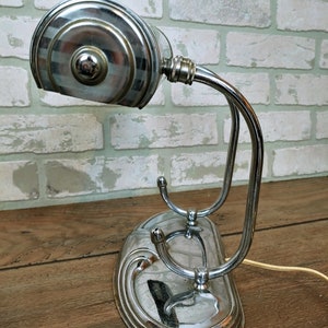 Art Deco Silver Tone Light Desk Task Table Lamp image 6