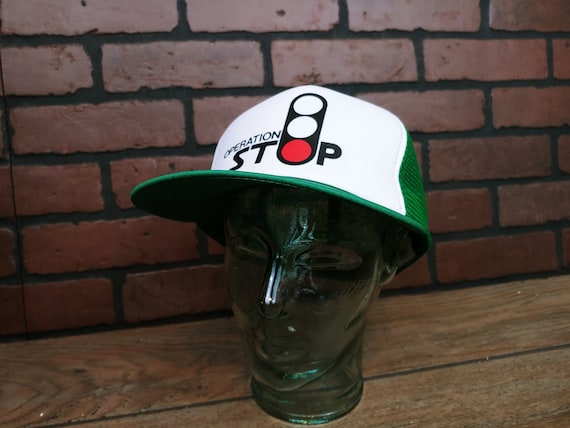 Vintage Green Operation Stop Trucker Snapback Hat… - image 1