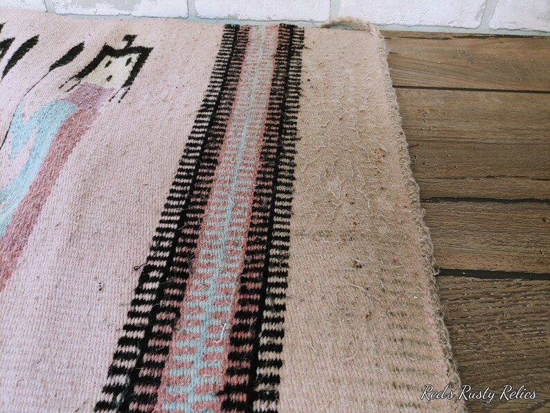 Pink Native American Indian Textile Navajo Yei Rug Hanging 59x29.5 image 6