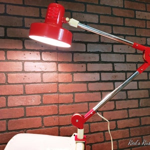 Postmodern Red Drafting Lamp Adjustable Vintage Clamp Light Task Artist Drafting