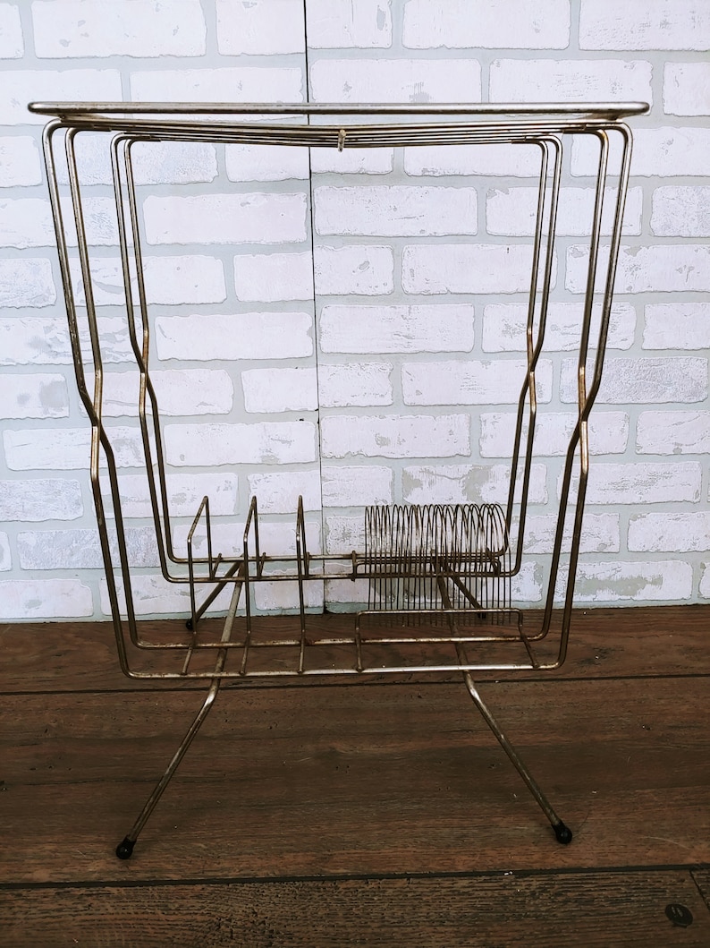 Mid Century Wire Record Rack Record Player Holder image 2