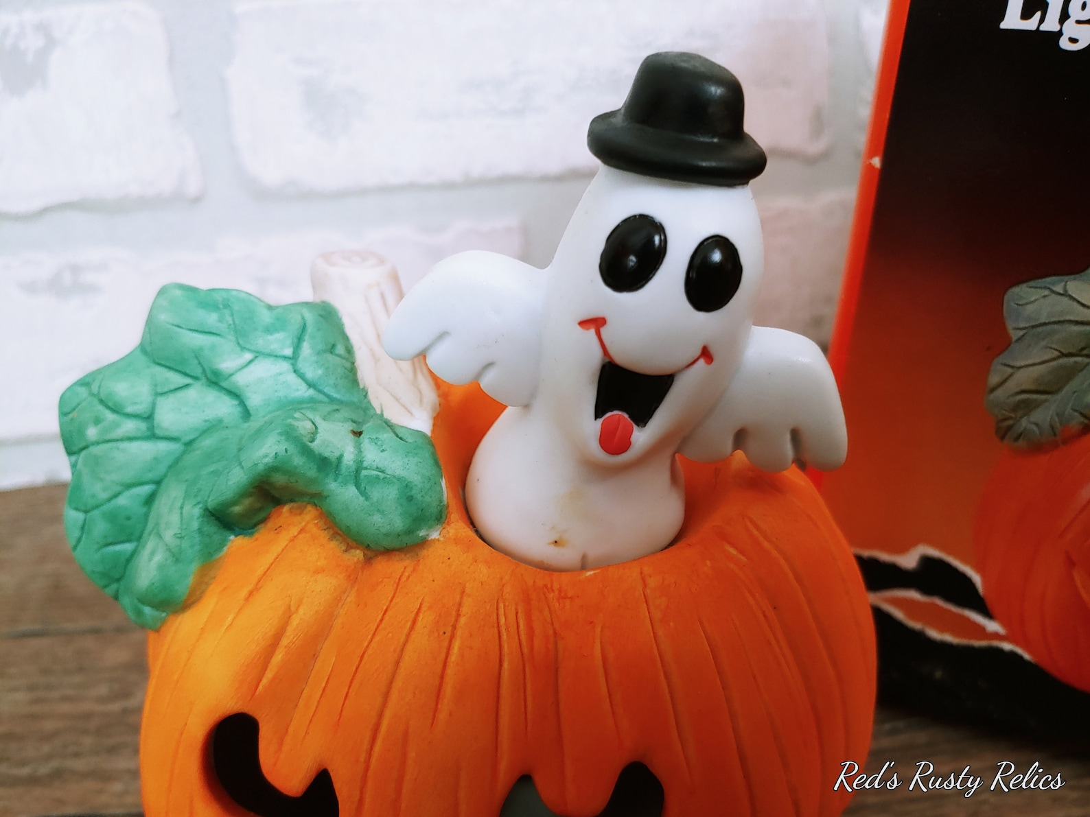 Vintage Ceramic Halloween Pumpkin Jack O Lantern With Ghost From Fabri ...