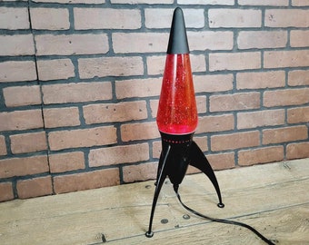 Groovy Mod Black Rocket Oozy Glo Lava Lamp with Red Glitter Lava