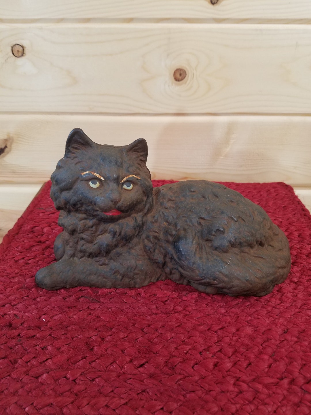 Vintage Cast Iron Black Cat Door Stopper Stop Etsy