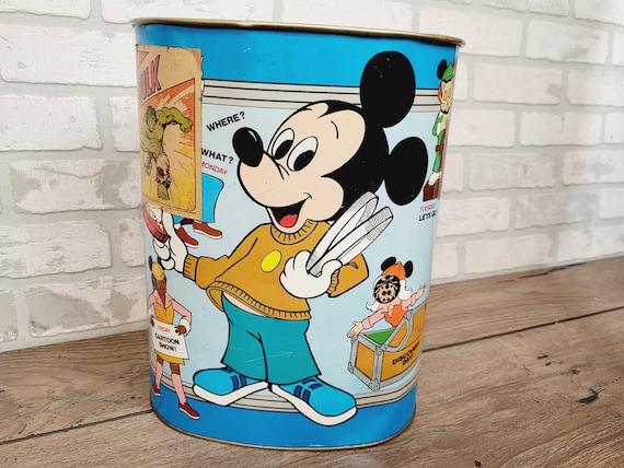 Cheinco Mickey Mouse Club Waste Basket Trash Can With Vintage Hulk