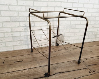 Mid Century Bronze Wire Record Rack Stereo Stand with Wheels