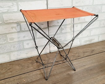 Vintage Orange Folding Camping Stool Chair Seat