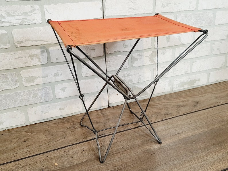 Vintage Orange Folding Camping Stool Chair Seat image 1