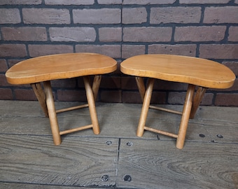 Pair of 2 Wood Nevco Foldn Carry Folding Stool Made in Yugoslavia