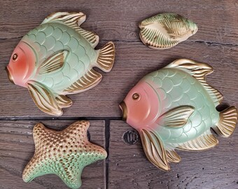 Vintage Set of 4 1967 Miller Studio Chalkware Fish Wall Hangings