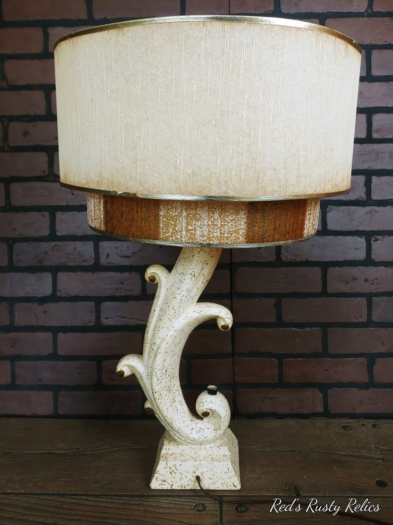 Atomic Double Light Lamp Off White/Cream/ Ivory Lamp with Double Fiberglass/Parchment Tiered Shade image 9