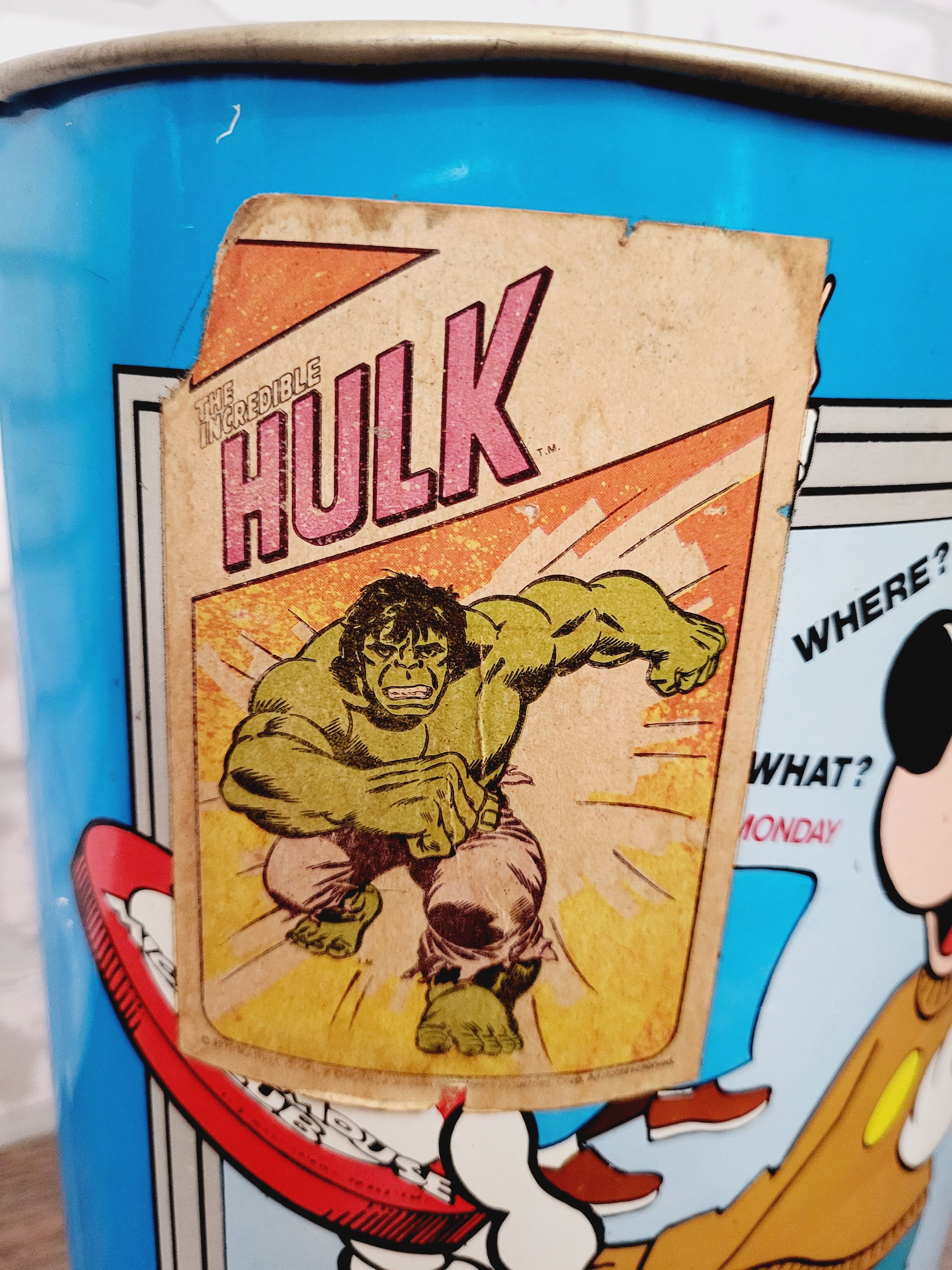 Cheinco Mickey Mouse Club Waste Basket Trash Can With Vintage Hulk
