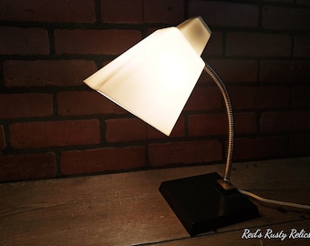 Vintage White and Black Plastic Gooseneck  Lamp