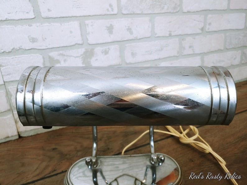 Art Deco Silver Tone Light Desk Task Table Lamp image 5