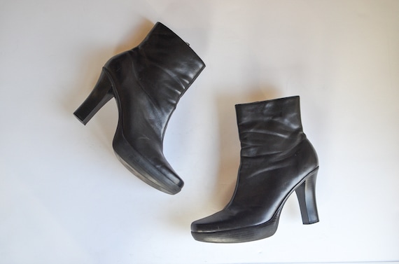 90s Black Vegan Leather Boots 9/ Ankle Boots Women
