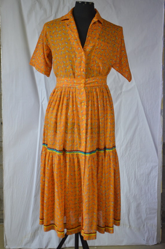 Orange Button Down Two Piece Skirt Set / Womens F