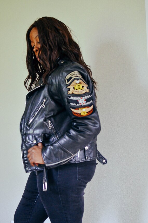 90s Black Leather Jacket / Vintage 90s MOTO Genuin