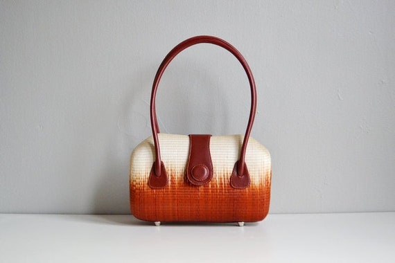 Vtg 60s 70s woven handbag // ombre hard case top h