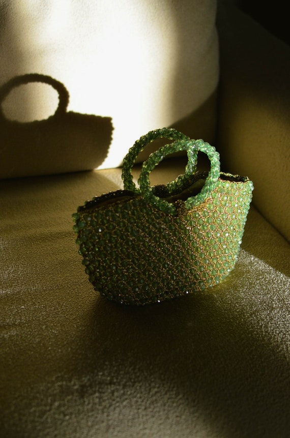 Vintage Lime Green Beaded Purse / Green Beaded Tot