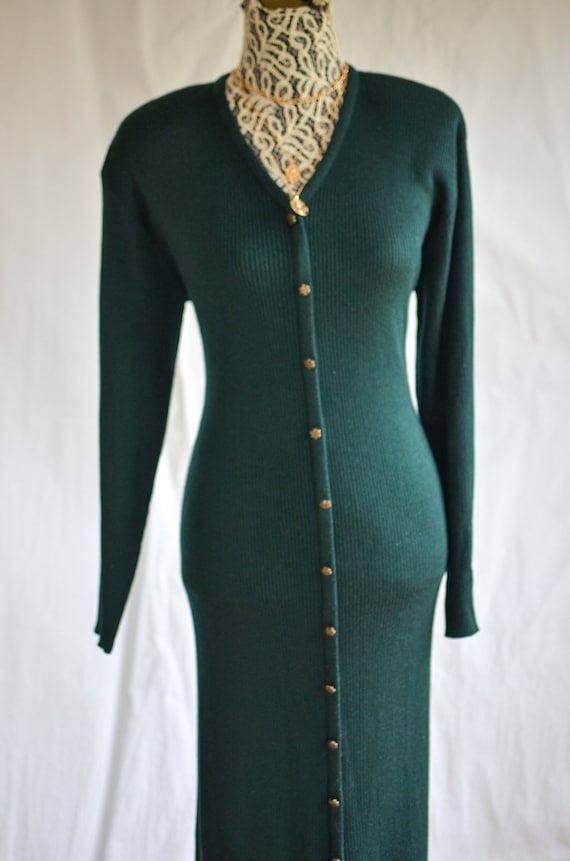 Forest Green Ribbed Knit Dress / button down swe