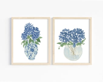 Hydrangea Print, Hydrangea Art, Ginger Jar Print, Blue and White Vase Planter, Hydrangea Watercolor Painting, Vera Ann,