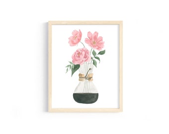 Koffiebar Art Print, koffiebar decor, koffie en bloemen decor, koffie keuken teken boerderij, Chemex met bloemen illustratie