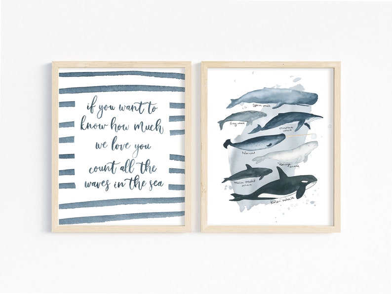 Whale Nursery Decor Under the Sea Wall Art Nautical Nursery Etsy