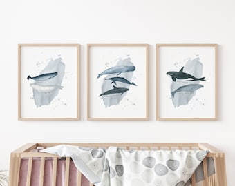 Whale Nursery Decor, Boy Nautical Decor,  Watercolor Nautical Nursery, Watercolor Collection, Waves in the Sea, Under the Sea Wall Art