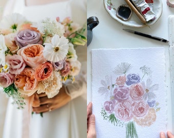 Custom Watercolor Wedding Bouquet Painting, Anniversary Gift, Customized Wedding Gift for Bride, Wedding Keepsake, Custom Floral Art, Bridal