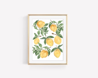 Lemon Print, Fruit Wall Art, Kitchen Print, Botanical Art Print, Kitchen Decor, Kitchen Wall Decor Painting, Citrus Fruit Painting,