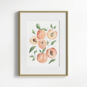 Peach Wall Art Print, Fruit Wall Art, Kitchen Print, Botanical Art Print, Modern Kitchen Wall Decor, Citrus Fruit Watercolor Painting,