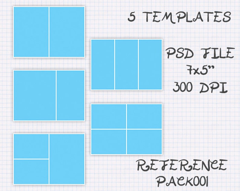 Pack Bundle templates photo collage storyboard 7x5 landscape 5 templates ref Pack001