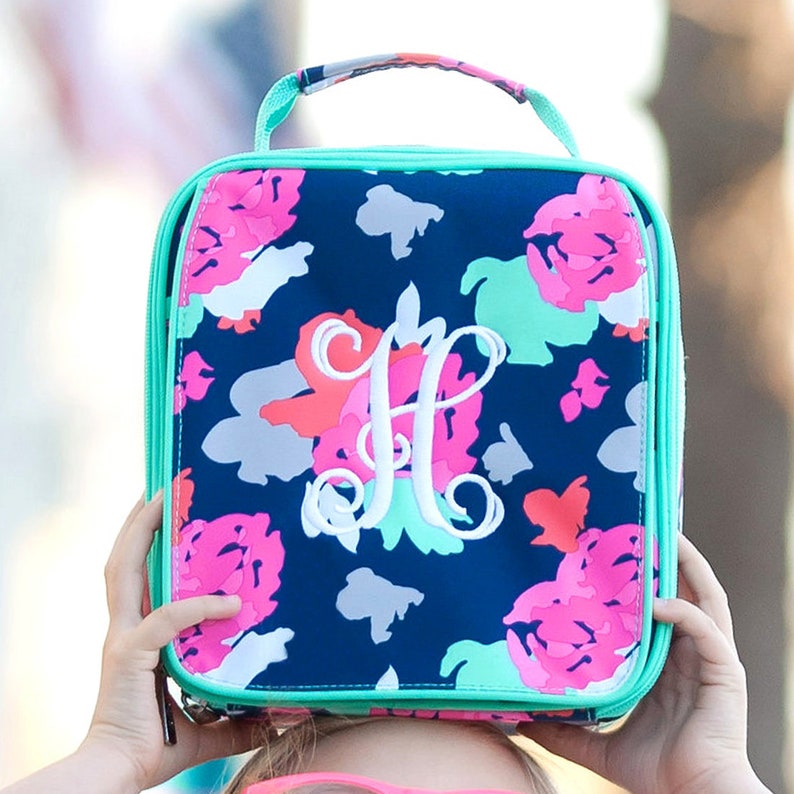Navy and Hot Pink Backpack ID Case Tote Bag 2019 -Personalized Amelia Collection Monogrammed Lunch Box,Duffel Bag Monogrammed Backpack