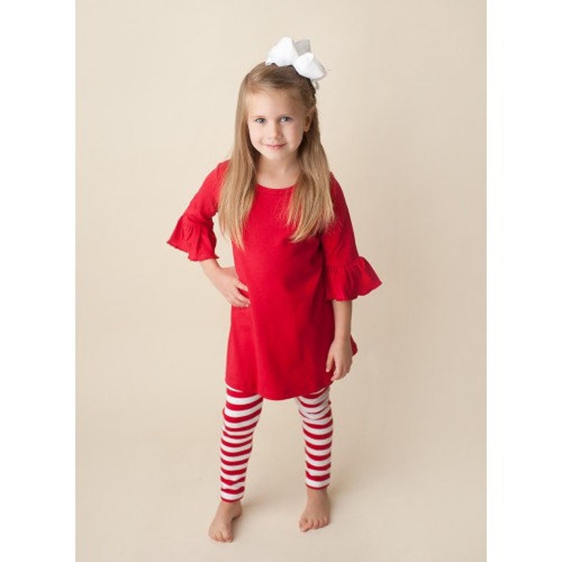 2019 Girls Red And White Leggings Girls Bell Tunics Etsy