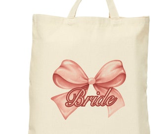 Bride Bow Cotton Canvas Tote Bag, Bachelorette Weekend Party Goodie Bags, Baskets, Favors and Gifts for bridesmaids and bride