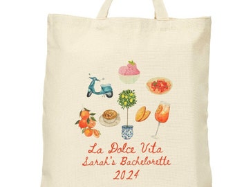 Custom and Personalized La Dolce Vita Bachelorette Party Tote Bag, Italian Gifts for Bach weekend, Italy and Aperol Spritz, lemons oranges