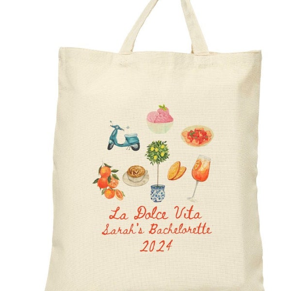 Custom and Personalized La Dolce Vita Bachelorette Party Tote Bag, Italian Gifts for Bach weekend, Italy and Aperol Spritz, lemons oranges