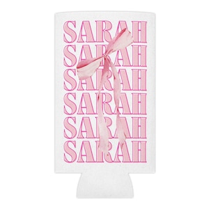 CUSTOM Name Can Cooler, Pink Bow, Girly Bachelorette