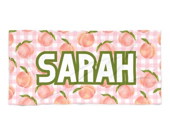 CUSTOM Name, Southern Peach Party Bachelorette Beach Towel, Picnic theme Pool Party Towels, Gifts for Brides and Bridesmaids