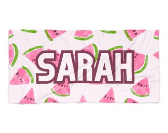 CUSTOM Name, Watermelon Party Bachelorette Beach Towel, Pink Fruit theme Pool Party Towels, Gifts for Brides and Bridesmaids