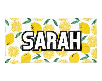 CUSTOM Name, Lemon Party Bachelorette Beach Towel, Lemons theme Pool Party Towels, Gifts for Brides and Bridesmaids