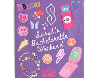 CUSTOM Y2K 2000s Bachelorette Party Wall Tapestry, Photo Booth Background, Bachelorette Party Decor, Balloon Arch Flag, old school, doodles