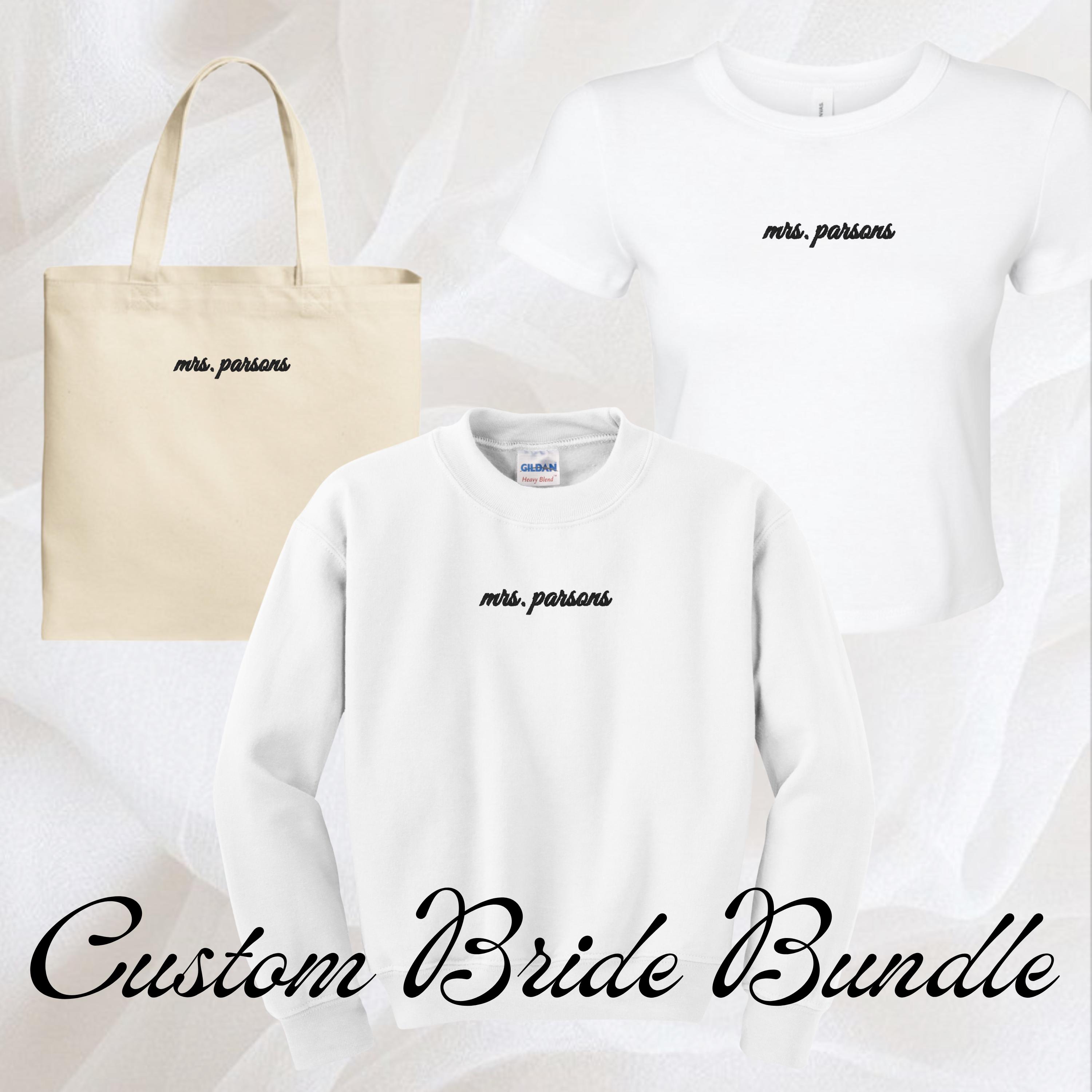 BRIDE BUNDLE, Custom Embroidered Cropped Micro Ribbed Baby Tee for
