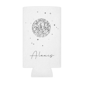Disco Ball , CUSTOM Name Can Cooler, Bachelorette Coozie