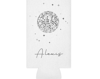 Disco Ball , CUSTOM Name Can Cooler, Bachelorette Coozie
