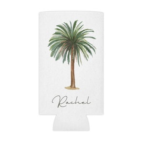 Palm Tree Tropical , CUSTOM Name Can Cooler, Bachelorette Coozie