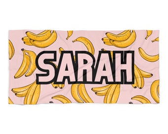 CUSTOM Name, Bananas Party Bachelorette Beach Towel, fruit theme Pool Party Towels, Gifts for Brides and Bridesmaids