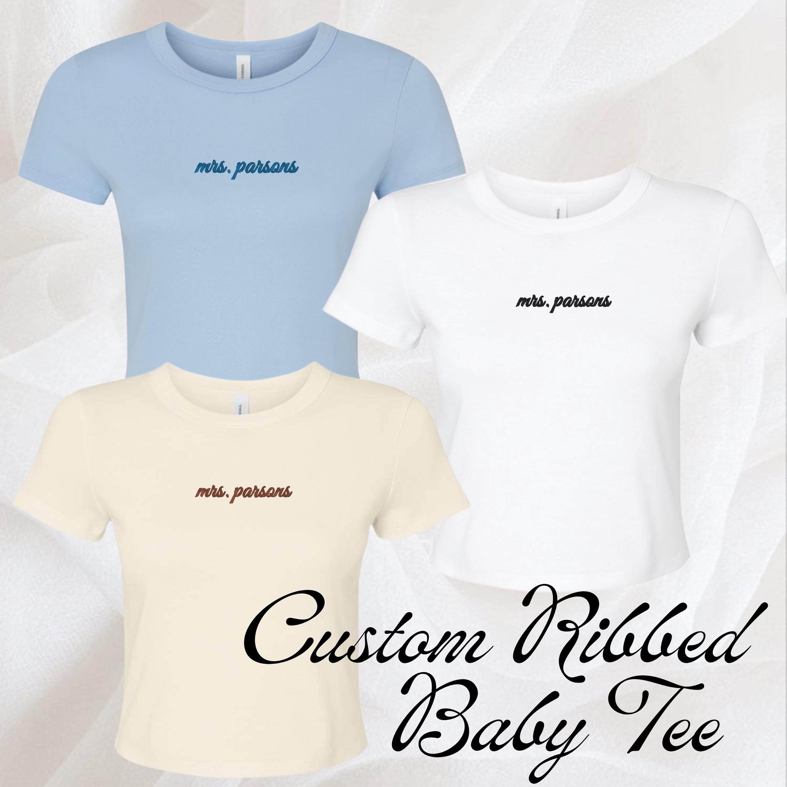 Custom Embroidered Cropped Micro Ribbed Baby Tee for Bride