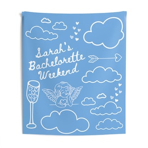 CUSTOM On Cloud Nine Bachelorette Party Wall Tapestry, Photo Booth Background, Bachelorette Party Decor, Balloon Arch Flag, Valentines,Cupid